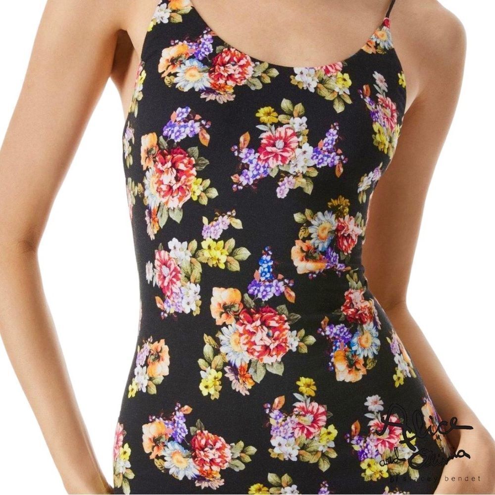 alice + olivia **NWT** Delora Black Magnolia Floral Print Fitted Midi D… - Picture 6 of 13